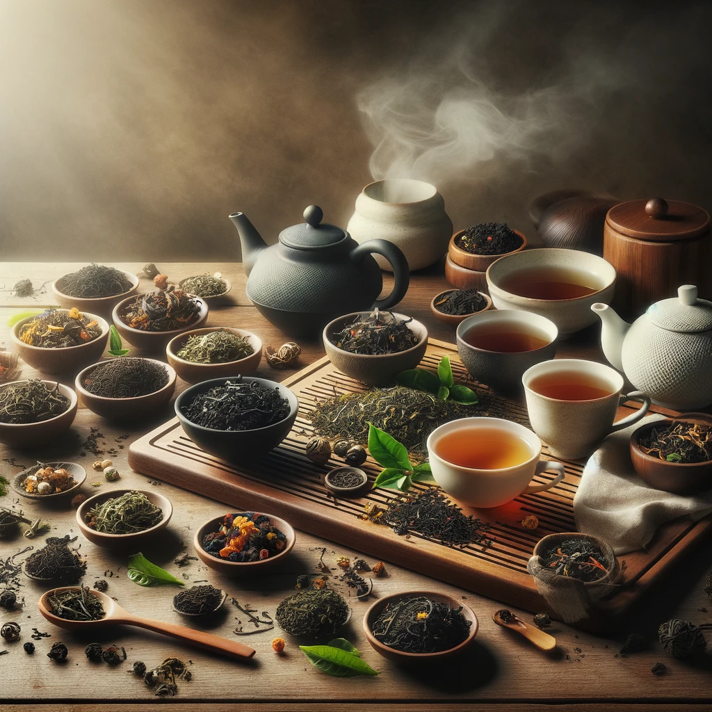 Įvairių rūšių arbatos ant medinio stalo
