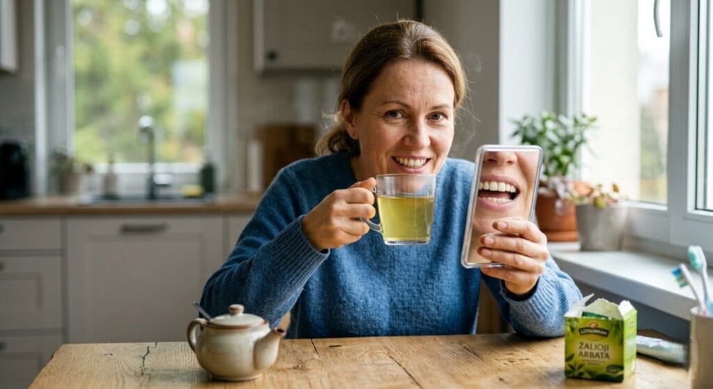 Ar žalia arbata dažo dantis? Išsamus gidas: nuo mitų iki mokslinės tiesos